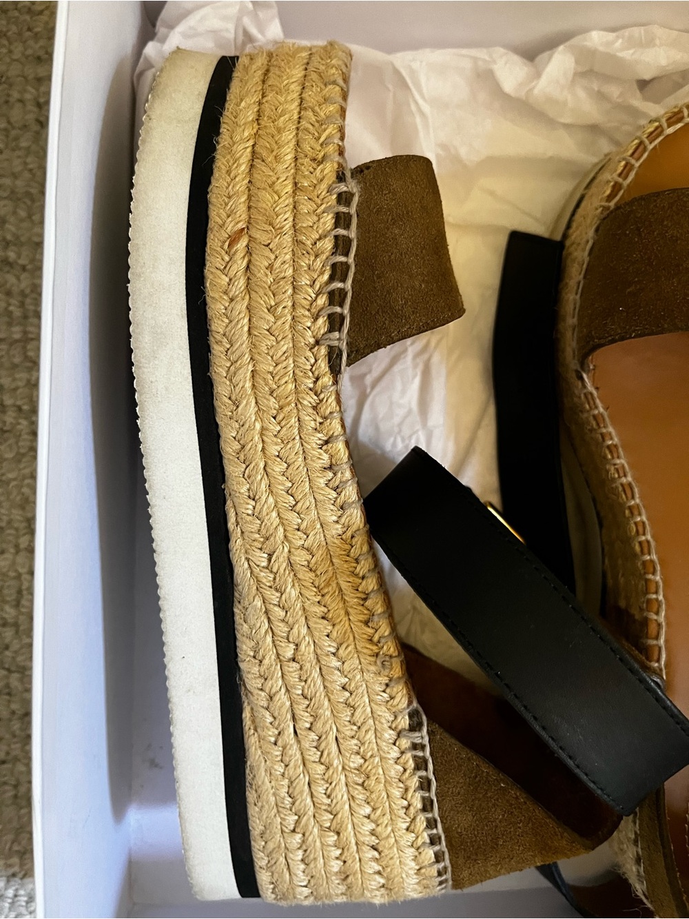 See By Chloe Brown Suede Espadrille Platform Sandals with Black Ankle Tie - Picture 2 of 6